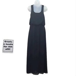 Malloy Maxi Dress Evening Sheer Flowy Skirt Solid Mini Lining Keyhole Back NWT